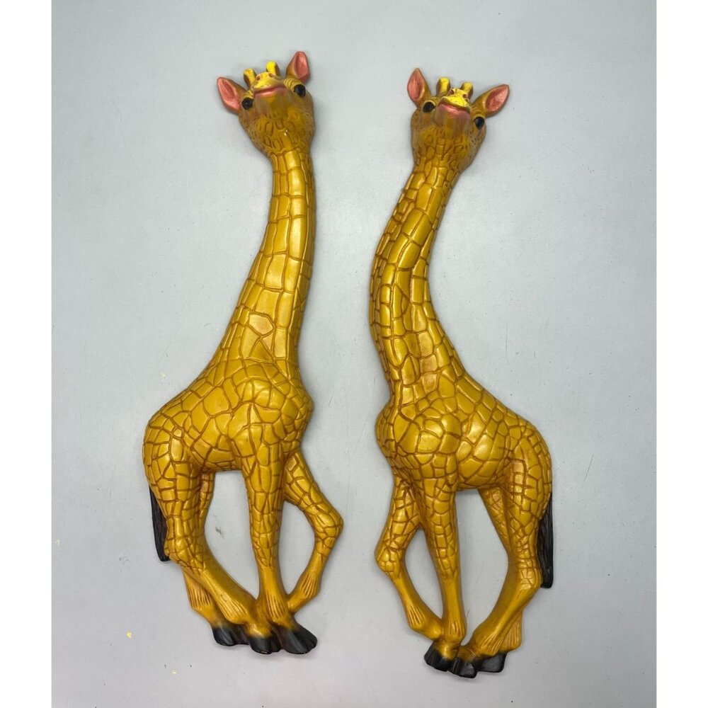 Vintage 1970s Homco Set of 17" Tall Giraffe Wall Hangings Decorations 3-D Plaque